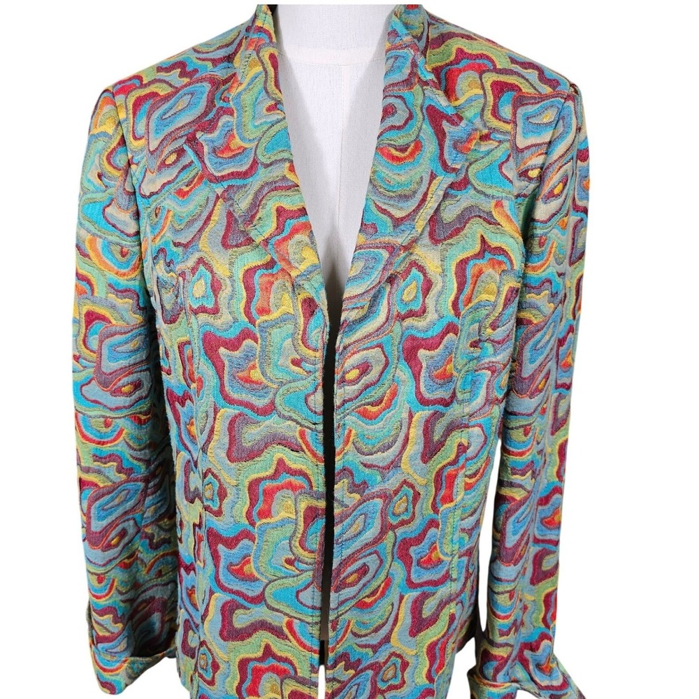Margaret Frances Womens Multi Color Tapestry Psychedelic Swirl Blazer Jacket 12